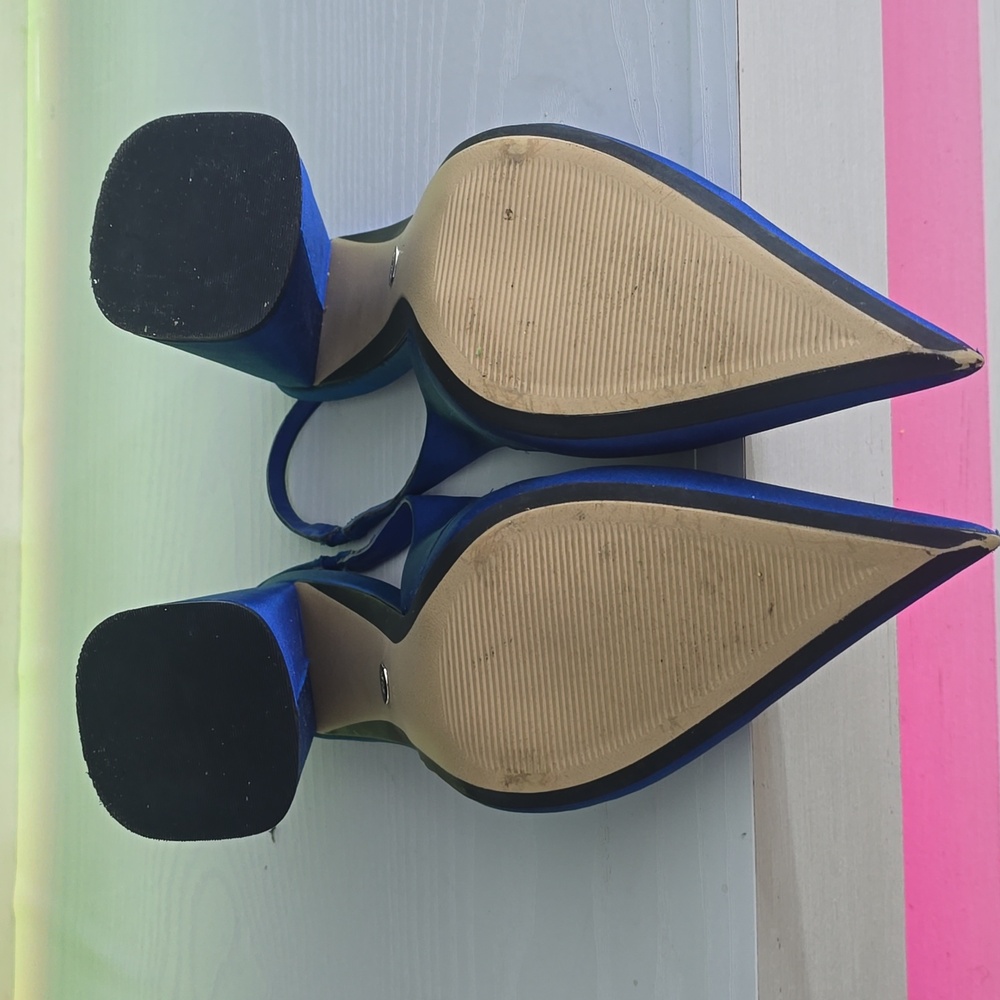 Zara Women's Vibrant Blue Pointed Slingback Block Heels Size 8.5 / 39 - Picture 5 of 8